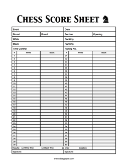 Chess Score Sheet