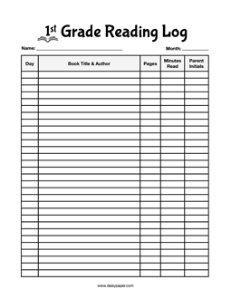 First Grade Reading Log
