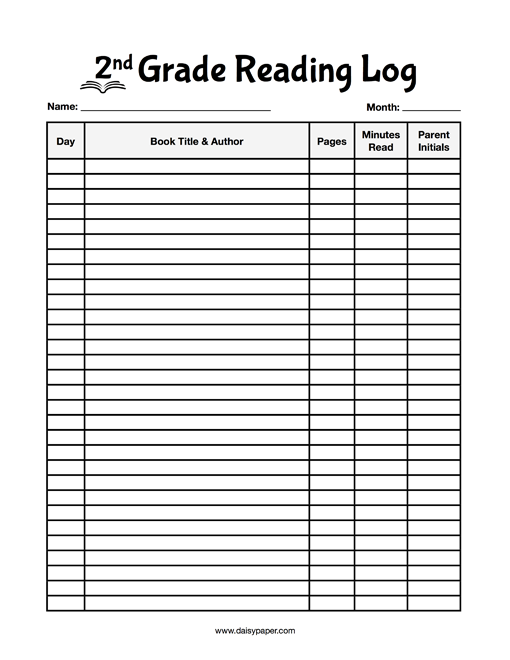 2nd Grade Reading Log Daisy Paper