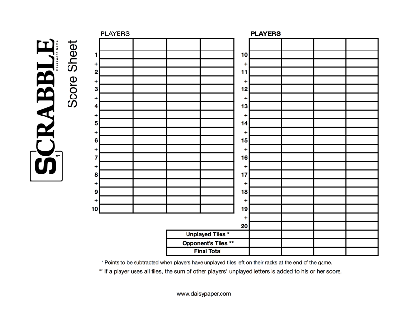 Scrabble Score Sheet Daisy Paper
