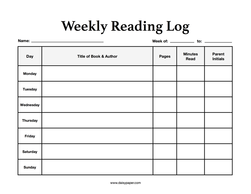 Weekly Reading Log Daisy Paper