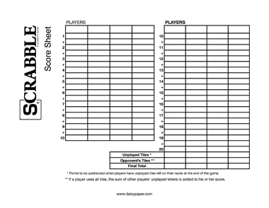 Scrabble Score Sheet